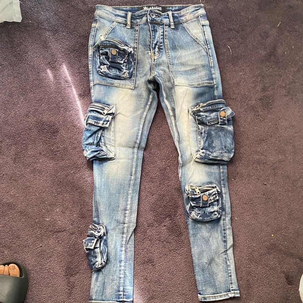 Stylish Blue Skinny Jeans with Cargo Pockets